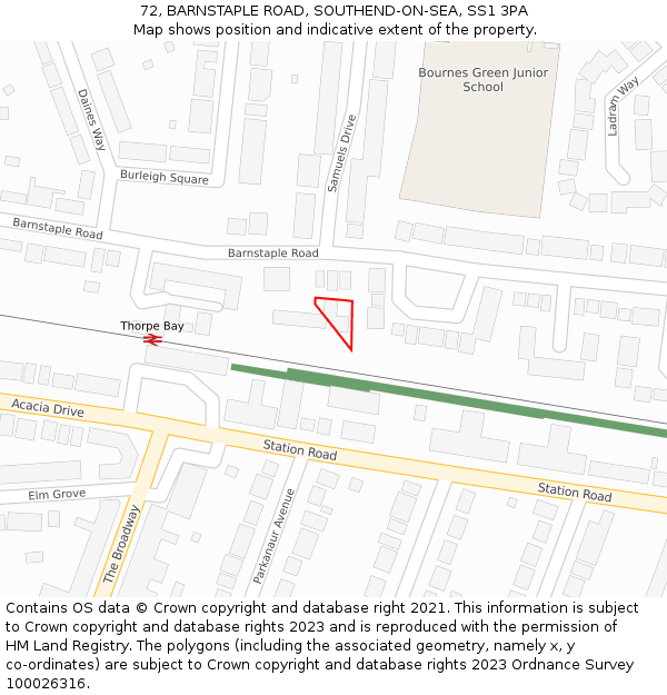 72, BARNSTAPLE ROAD, SOUTHEND-ON-SEA, SS1 3PA: Location map and indicative extent of plot