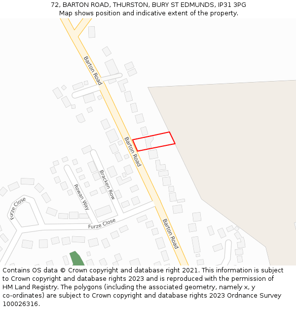 72, BARTON ROAD, THURSTON, BURY ST EDMUNDS, IP31 3PG: Location map and indicative extent of plot