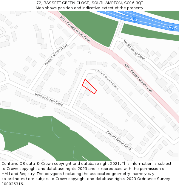 72, BASSETT GREEN CLOSE, SOUTHAMPTON, SO16 3QT: Location map and indicative extent of plot