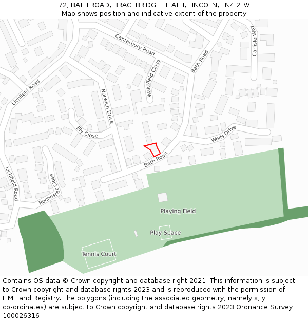 72, BATH ROAD, BRACEBRIDGE HEATH, LINCOLN, LN4 2TW: Location map and indicative extent of plot