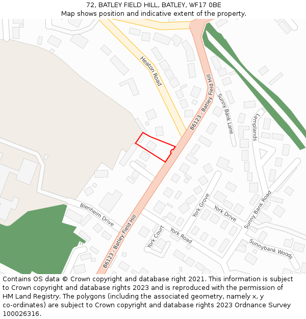 72, BATLEY FIELD HILL, BATLEY, WF17 0BE: Location map and indicative extent of plot