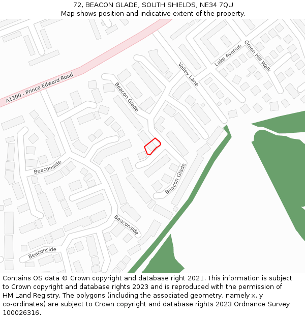 72, BEACON GLADE, SOUTH SHIELDS, NE34 7QU: Location map and indicative extent of plot