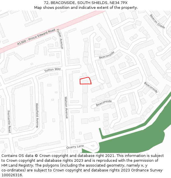 72, BEACONSIDE, SOUTH SHIELDS, NE34 7PX: Location map and indicative extent of plot