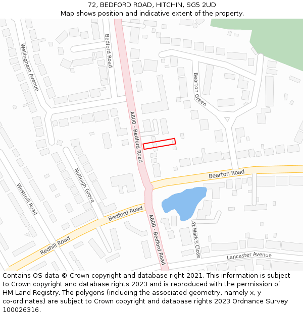 72, BEDFORD ROAD, HITCHIN, SG5 2UD: Location map and indicative extent of plot