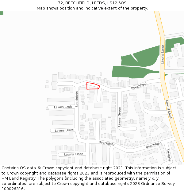 72, BEECHFIELD, LEEDS, LS12 5QS: Location map and indicative extent of plot