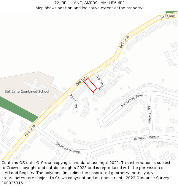 72, BELL LANE, AMERSHAM, HP6 6PF: Location map and indicative extent of plot