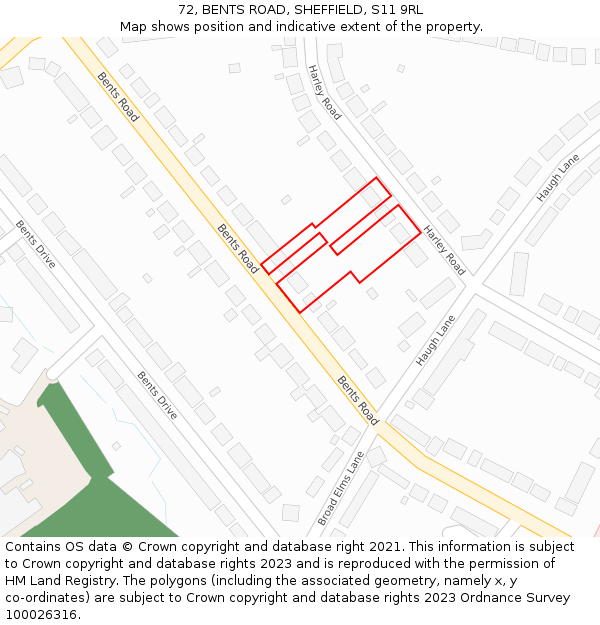 72, BENTS ROAD, SHEFFIELD, S11 9RL: Location map and indicative extent of plot