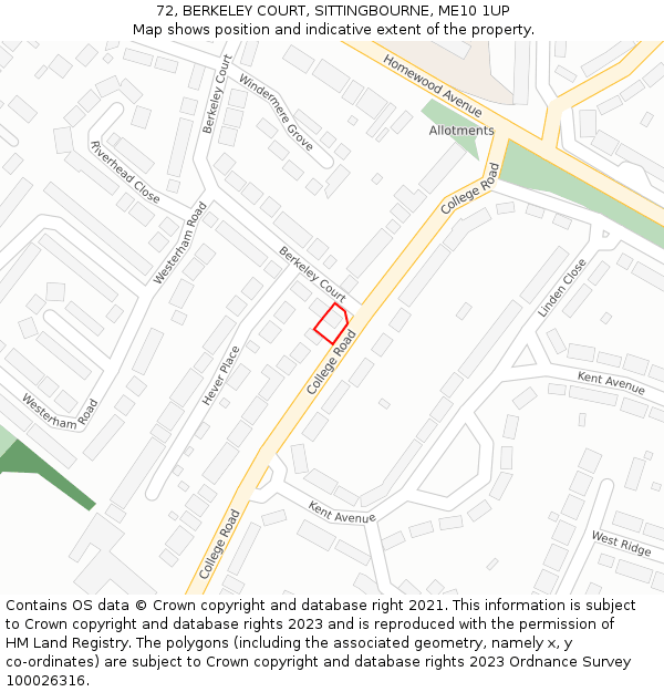 72, BERKELEY COURT, SITTINGBOURNE, ME10 1UP: Location map and indicative extent of plot