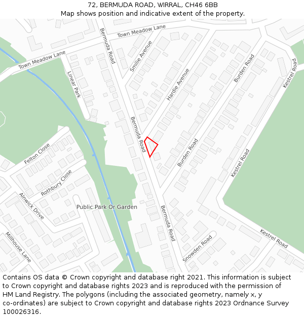 72, BERMUDA ROAD, WIRRAL, CH46 6BB: Location map and indicative extent of plot