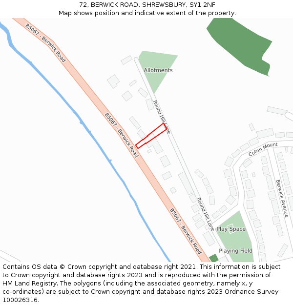 72, BERWICK ROAD, SHREWSBURY, SY1 2NF: Location map and indicative extent of plot