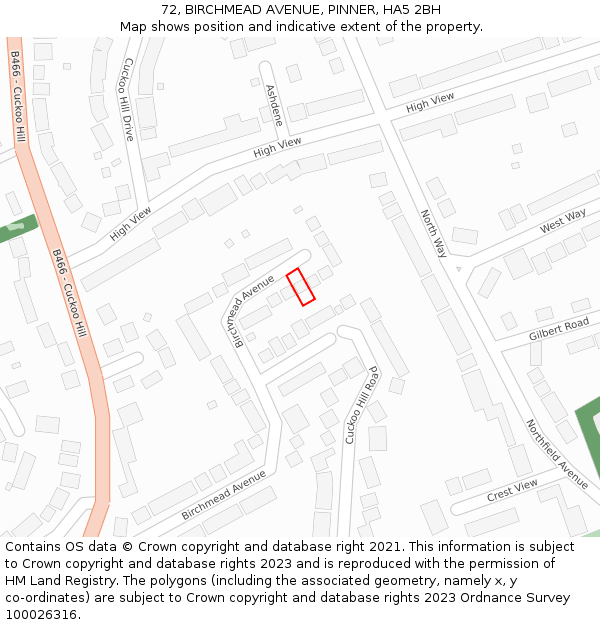 72, BIRCHMEAD AVENUE, PINNER, HA5 2BH: Location map and indicative extent of plot