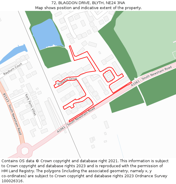 72, BLAGDON DRIVE, BLYTH, NE24 3NA: Location map and indicative extent of plot