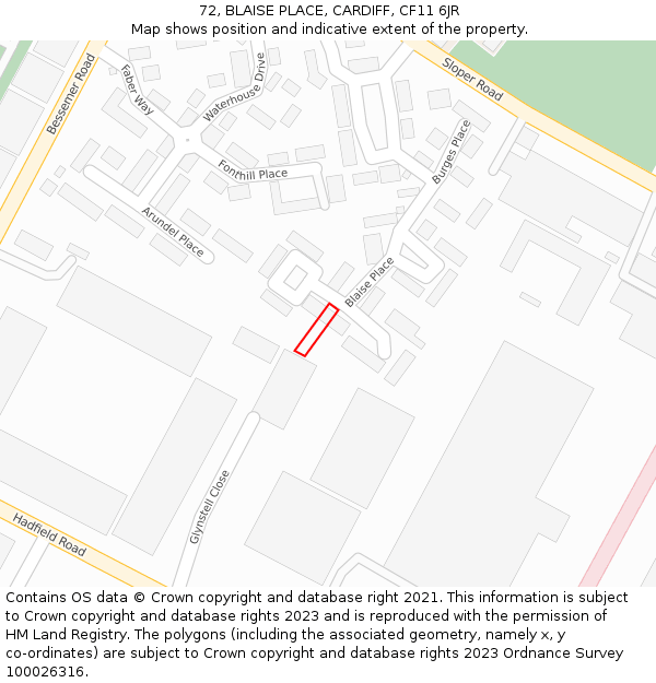 72, BLAISE PLACE, CARDIFF, CF11 6JR: Location map and indicative extent of plot