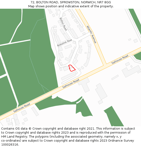 72, BOLTON ROAD, SPROWSTON, NORWICH, NR7 8GG: Location map and indicative extent of plot