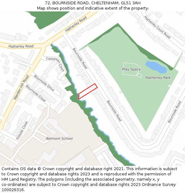 72, BOURNSIDE ROAD, CHELTENHAM, GL51 3AH: Location map and indicative extent of plot