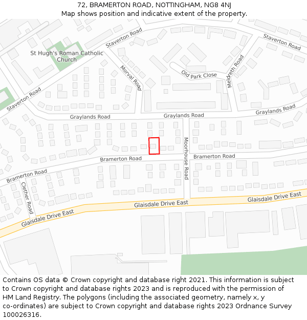 72, BRAMERTON ROAD, NOTTINGHAM, NG8 4NJ: Location map and indicative extent of plot
