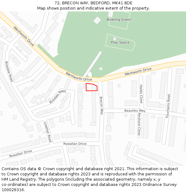 72, BRECON WAY, BEDFORD, MK41 8DE: Location map and indicative extent of plot