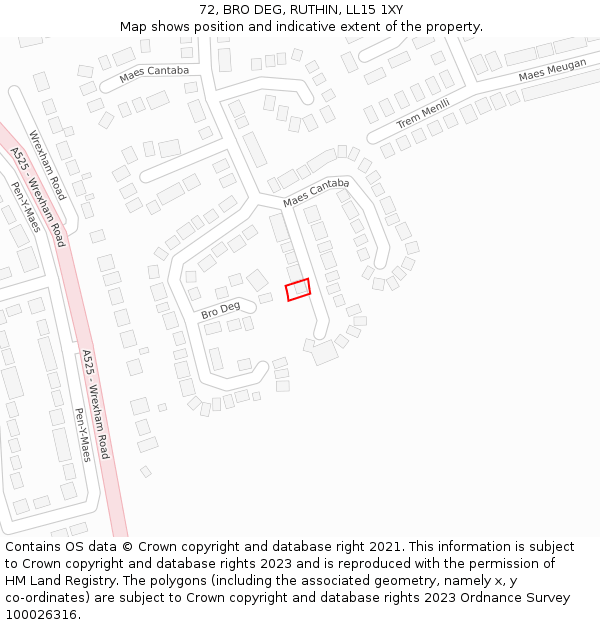 72, BRO DEG, RUTHIN, LL15 1XY: Location map and indicative extent of plot