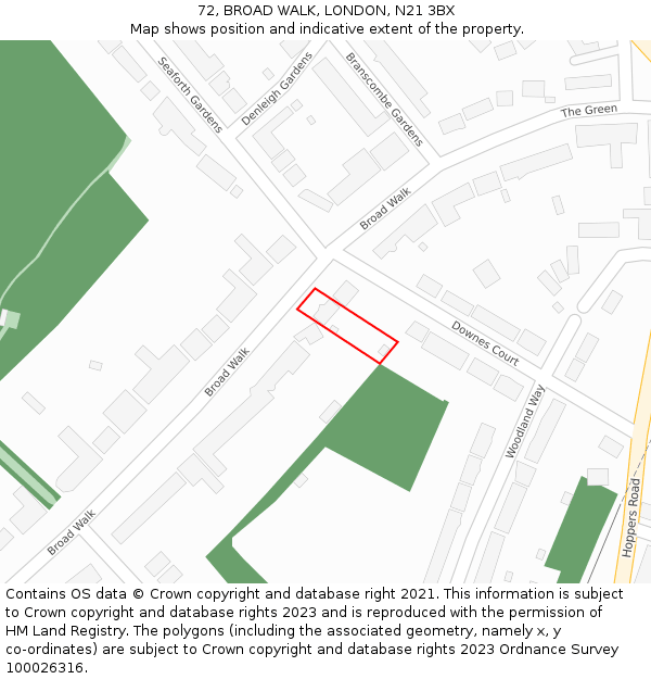72, BROAD WALK, LONDON, N21 3BX: Location map and indicative extent of plot