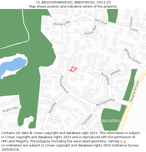 72, BROCKSPARKWOOD, BRENTWOOD, CM13 2TJ: Location map and indicative extent of plot