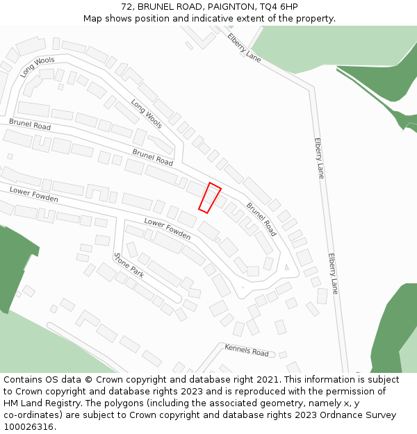 72, BRUNEL ROAD, PAIGNTON, TQ4 6HP: Location map and indicative extent of plot