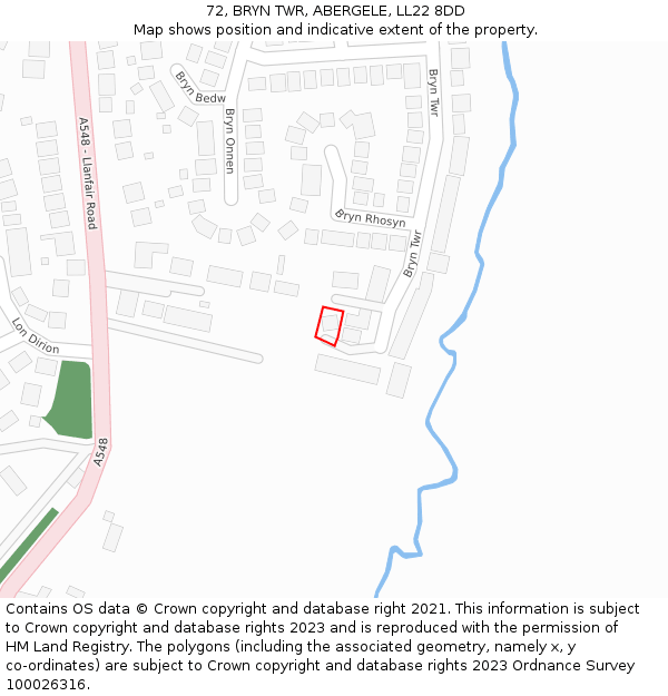 72, BRYN TWR, ABERGELE, LL22 8DD: Location map and indicative extent of plot