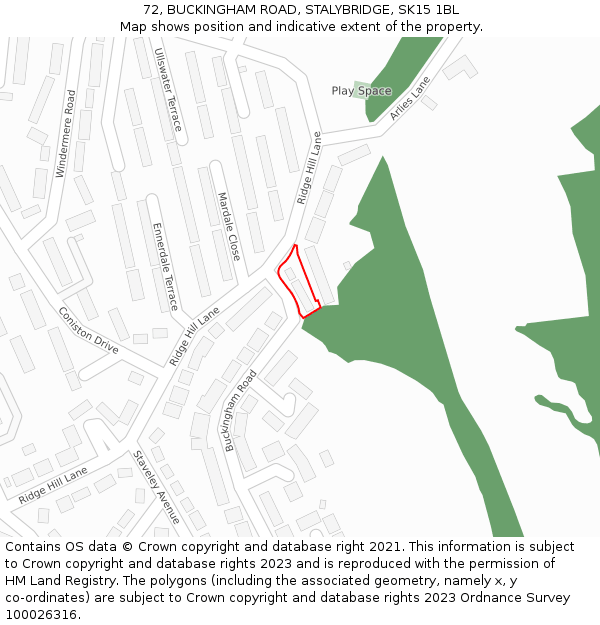 72, BUCKINGHAM ROAD, STALYBRIDGE, SK15 1BL: Location map and indicative extent of plot