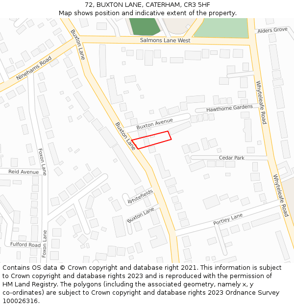 72, BUXTON LANE, CATERHAM, CR3 5HF: Location map and indicative extent of plot