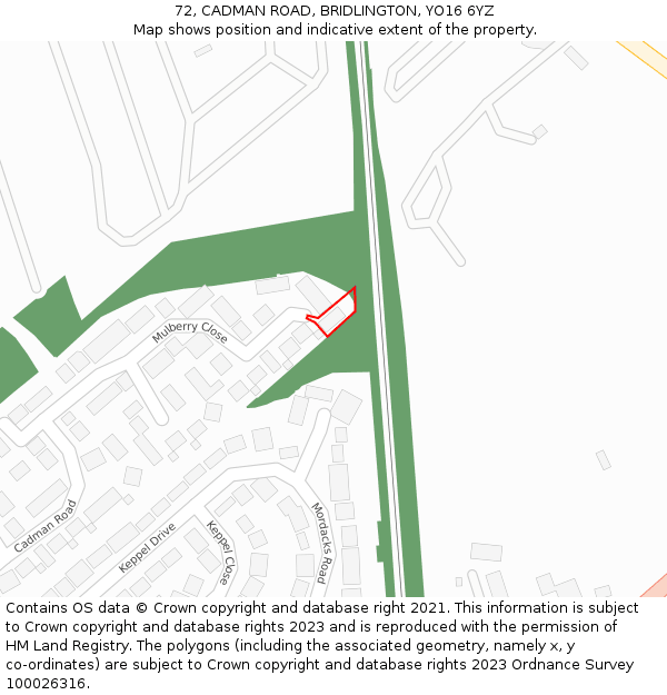 72, CADMAN ROAD, BRIDLINGTON, YO16 6YZ: Location map and indicative extent of plot