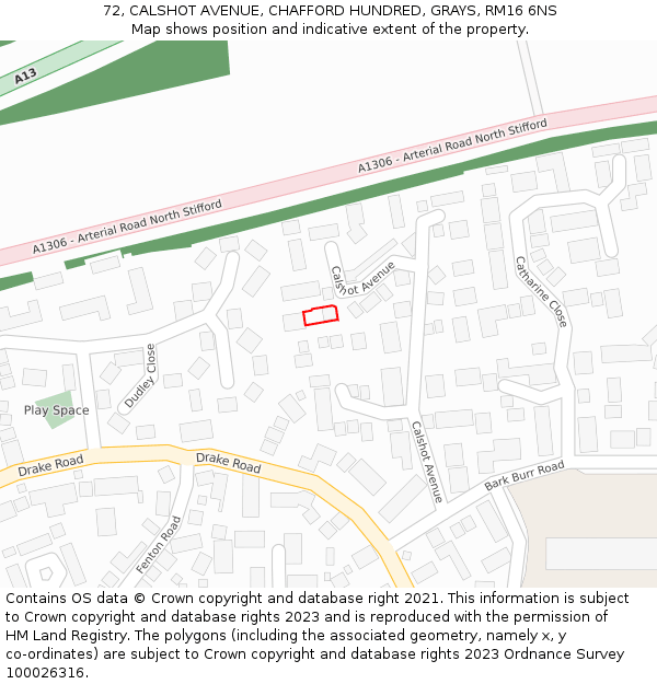 72, CALSHOT AVENUE, CHAFFORD HUNDRED, GRAYS, RM16 6NS: Location map and indicative extent of plot