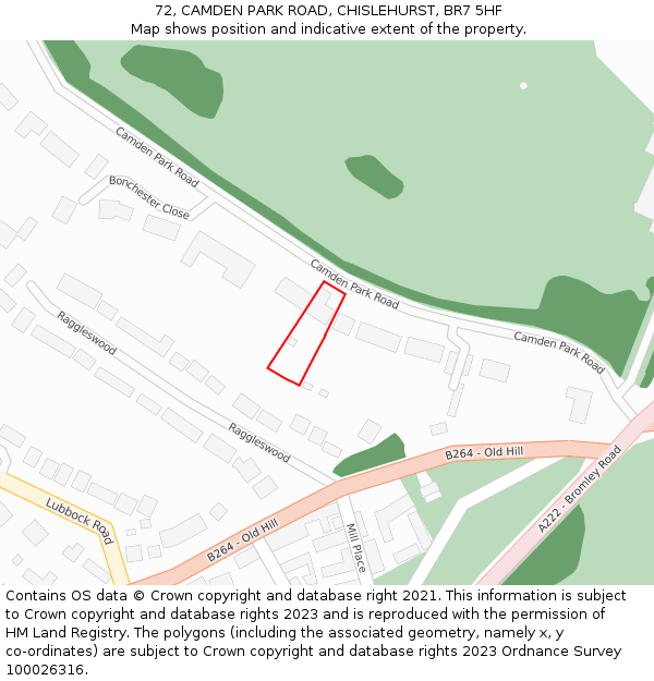 72, CAMDEN PARK ROAD, CHISLEHURST, BR7 5HF: Location map and indicative extent of plot