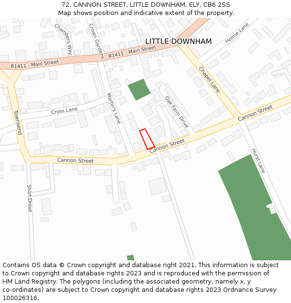 72, CANNON STREET, LITTLE DOWNHAM, ELY, CB6 2SS: Location map and indicative extent of plot