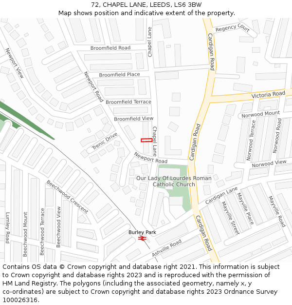 72, CHAPEL LANE, LEEDS, LS6 3BW: Location map and indicative extent of plot