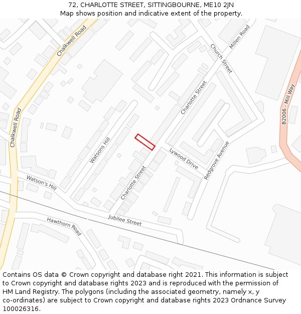 72, CHARLOTTE STREET, SITTINGBOURNE, ME10 2JN: Location map and indicative extent of plot