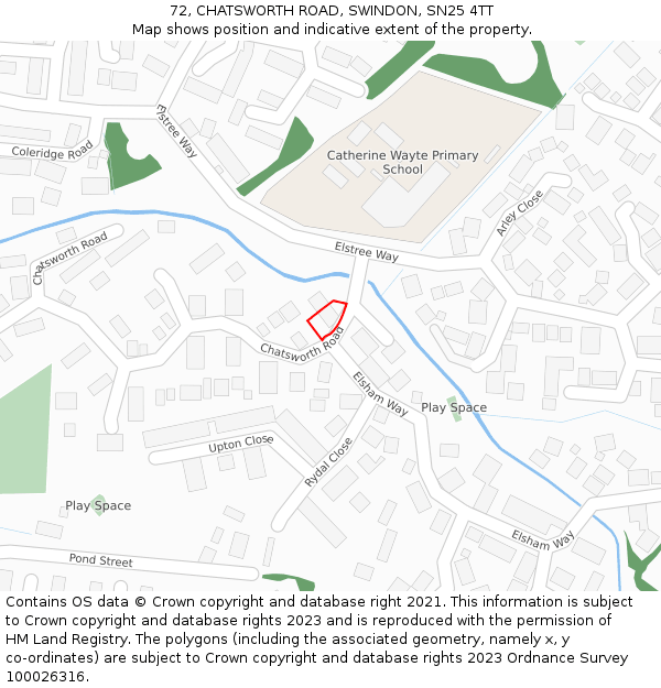 72, CHATSWORTH ROAD, SWINDON, SN25 4TT: Location map and indicative extent of plot