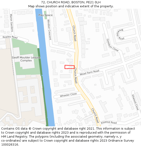 72, CHURCH ROAD, BOSTON, PE21 0LH: Location map and indicative extent of plot