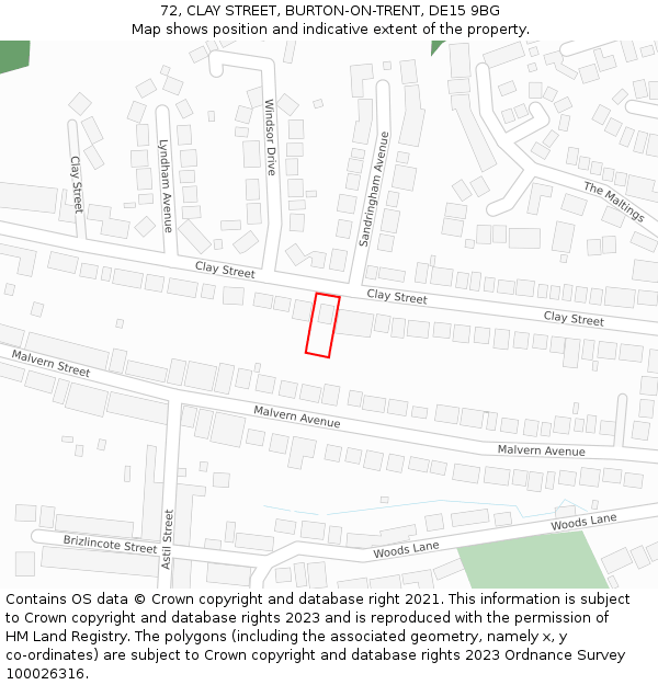 72, CLAY STREET, BURTON-ON-TRENT, DE15 9BG: Location map and indicative extent of plot