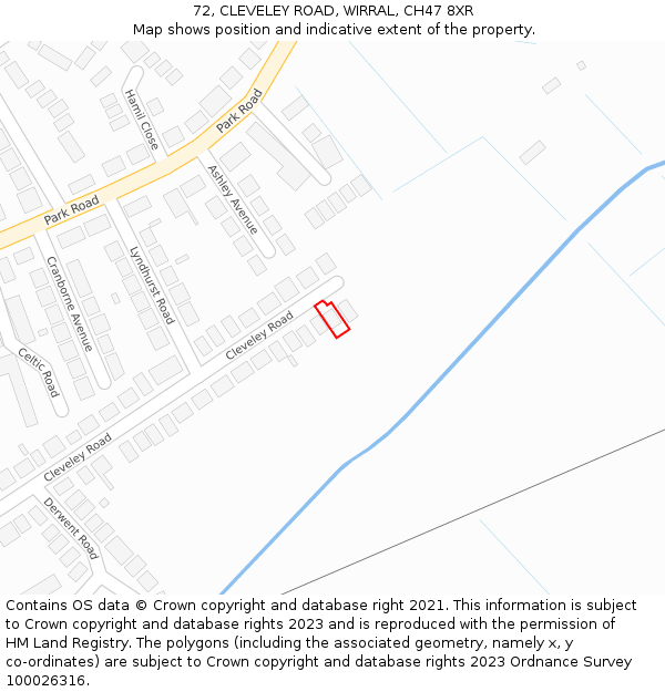 72, CLEVELEY ROAD, WIRRAL, CH47 8XR: Location map and indicative extent of plot