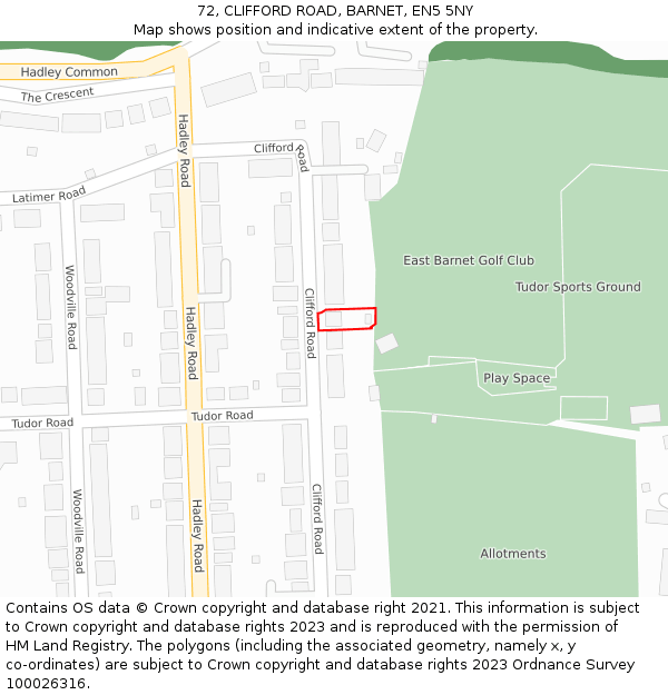 72, CLIFFORD ROAD, BARNET, EN5 5NY: Location map and indicative extent of plot