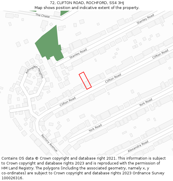 72, CLIFTON ROAD, ROCHFORD, SS4 3HJ: Location map and indicative extent of plot