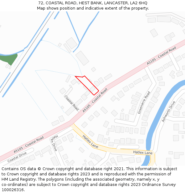 72, COASTAL ROAD, HEST BANK, LANCASTER, LA2 6HQ: Location map and indicative extent of plot