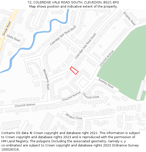 72, COLERIDGE VALE ROAD SOUTH, CLEVEDON, BS21 6PG: Location map and indicative extent of plot