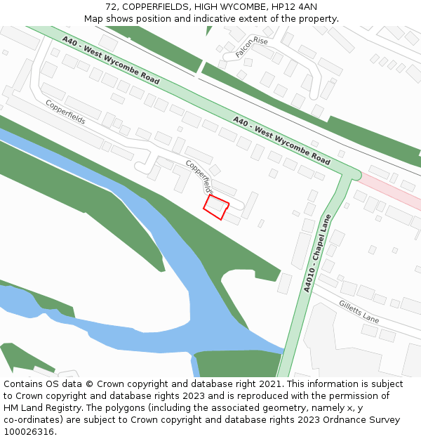 72, COPPERFIELDS, HIGH WYCOMBE, HP12 4AN: Location map and indicative extent of plot