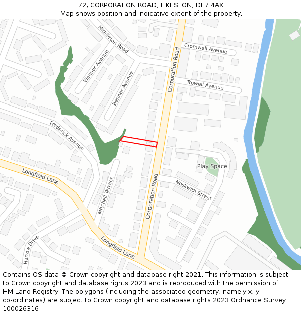 72, CORPORATION ROAD, ILKESTON, DE7 4AX: Location map and indicative extent of plot