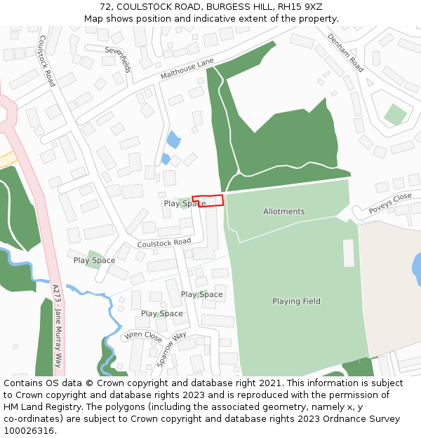 72, COULSTOCK ROAD, BURGESS HILL, RH15 9XZ: Location map and indicative extent of plot