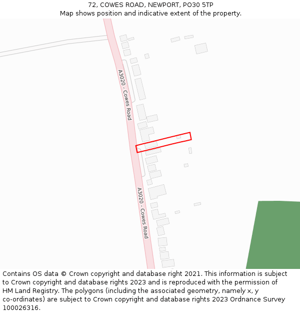 72, COWES ROAD, NEWPORT, PO30 5TP: Location map and indicative extent of plot
