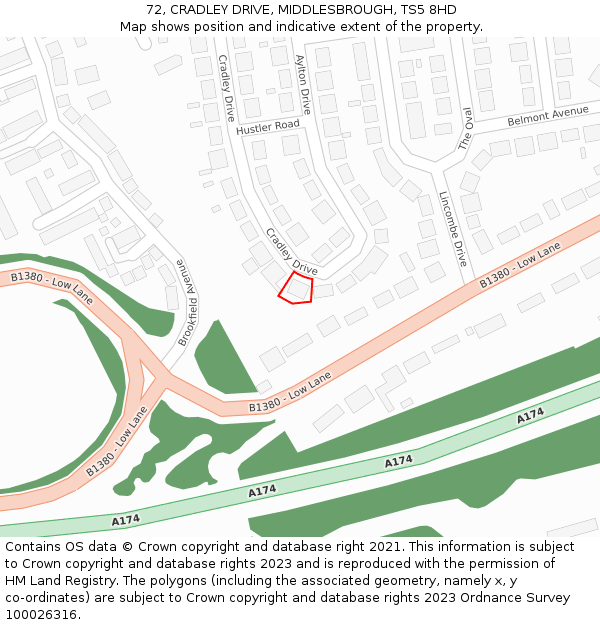 72, CRADLEY DRIVE, MIDDLESBROUGH, TS5 8HD: Location map and indicative extent of plot