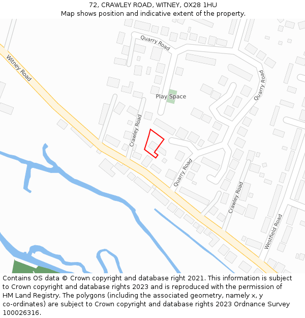 72, CRAWLEY ROAD, WITNEY, OX28 1HU: Location map and indicative extent of plot