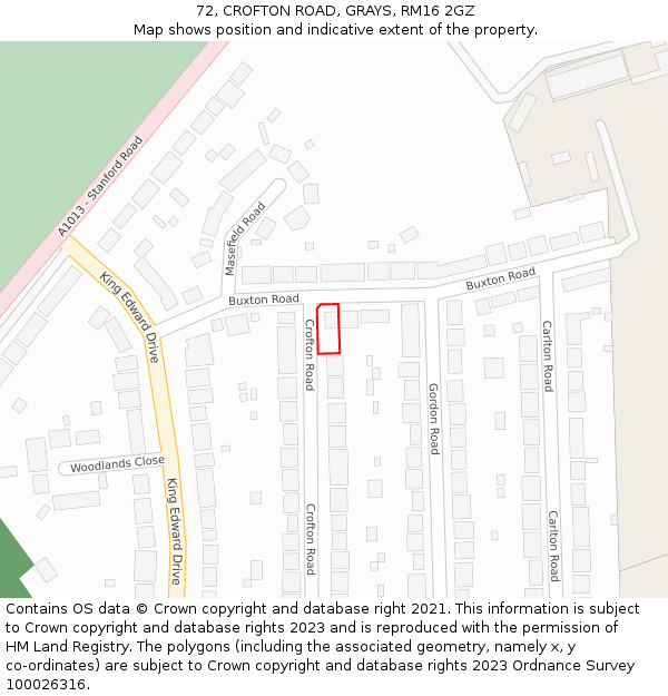 72, CROFTON ROAD, GRAYS, RM16 2GZ: Location map and indicative extent of plot