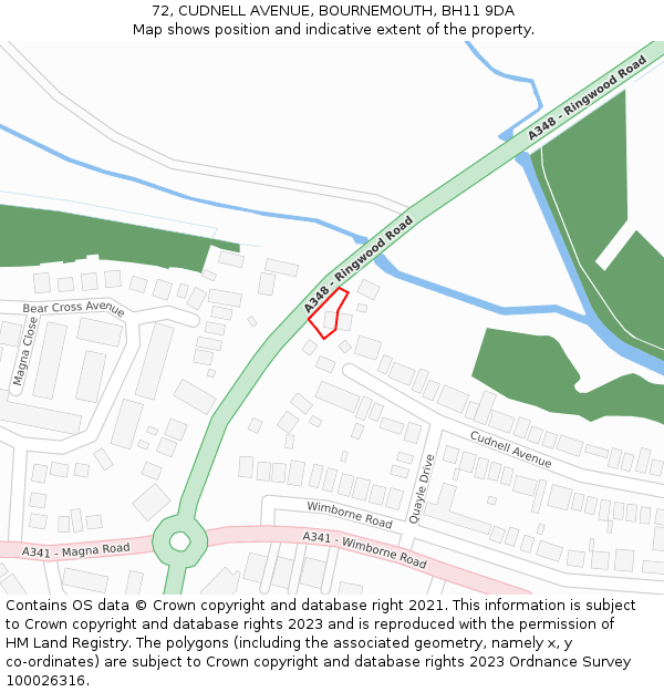 72, CUDNELL AVENUE, BOURNEMOUTH, BH11 9DA: Location map and indicative extent of plot